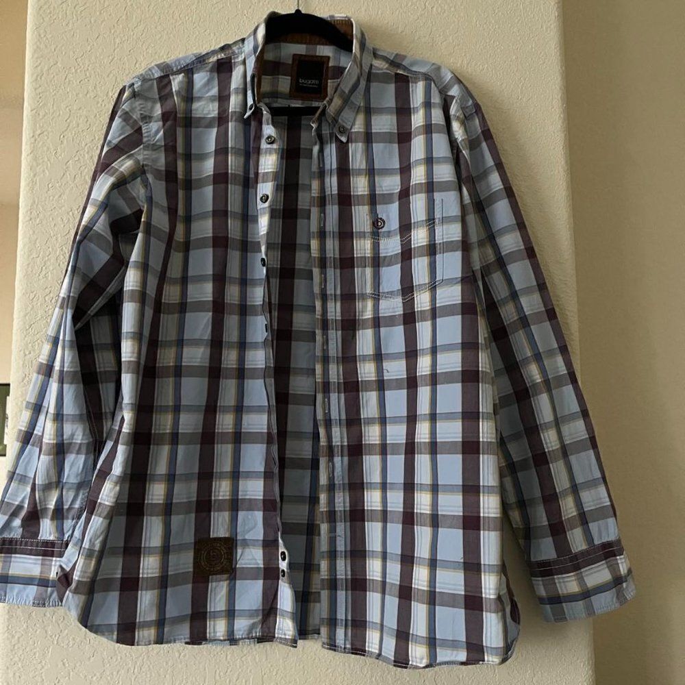Bugatti Horst Marx Men's Long Sleeve Shirt in Brown/ Blue Checkered size XL